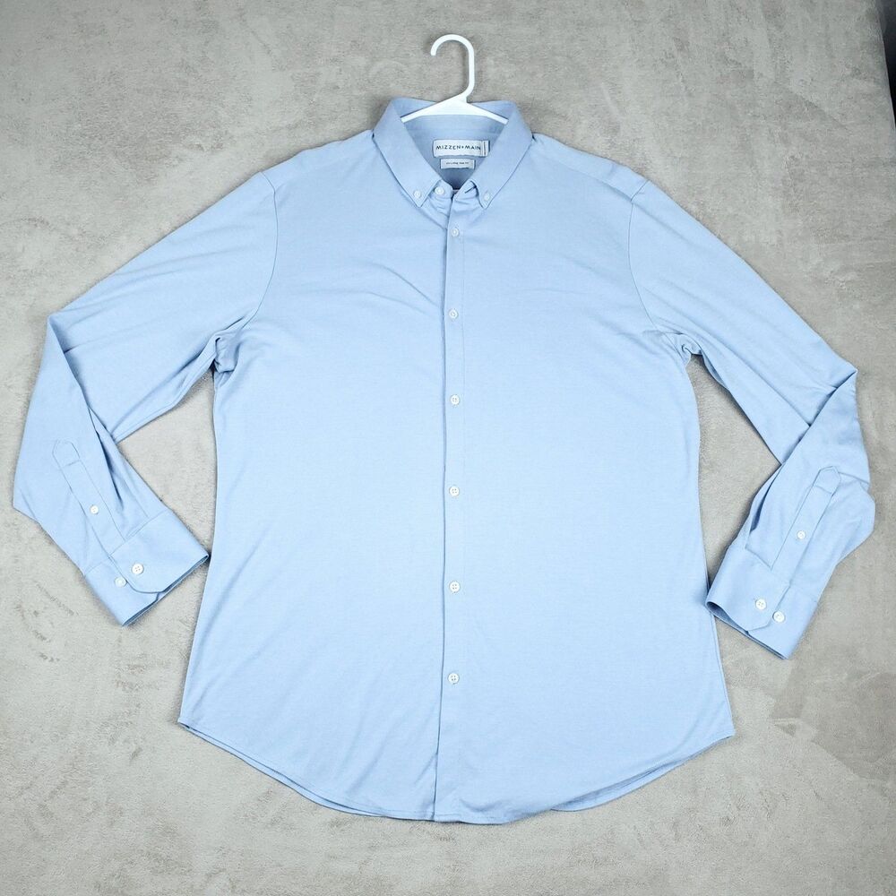 Mizzen+Main Rockefeller Shirt Mens 2XL Blue Knit Button Down Dress Trim Fit